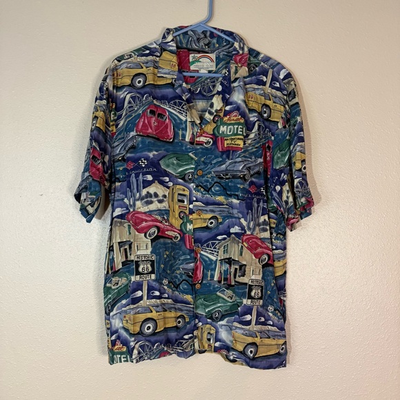 Paradise Found Blue and Red Car Print Shirt L - Picture 1 of 4